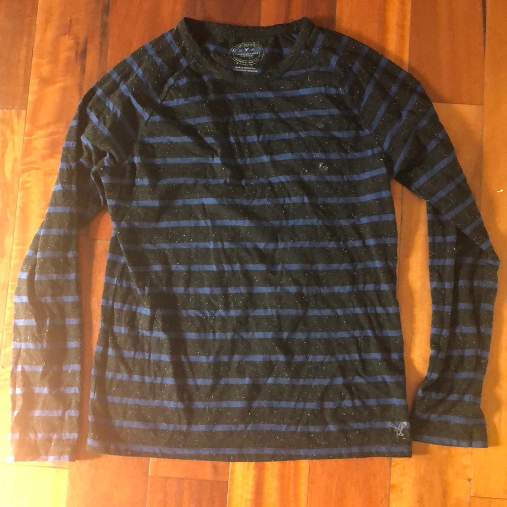 American Eagle black and blue striped long sleeve